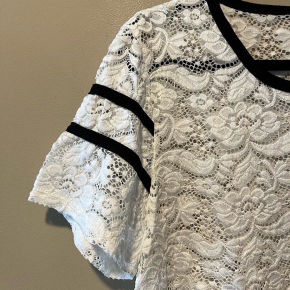 H.I.P. White Lace Top with Black Trim Accents - Picture 7 of 14